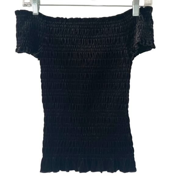 Aeropostale Black Velvet Off the Shoulder Elastic Ruching Top Size XS - Picture 1 of 4